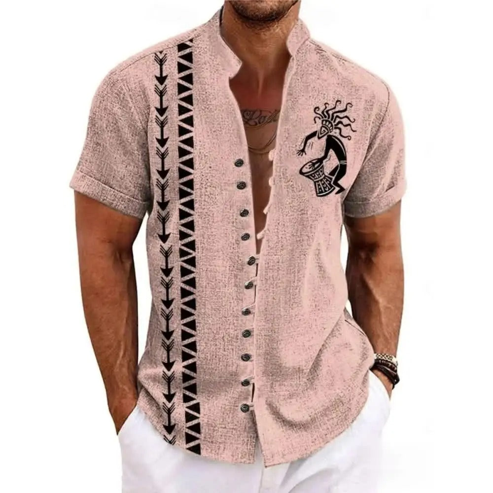 Seijun | Totem Linen Blend Short Sleeve Button Shirt