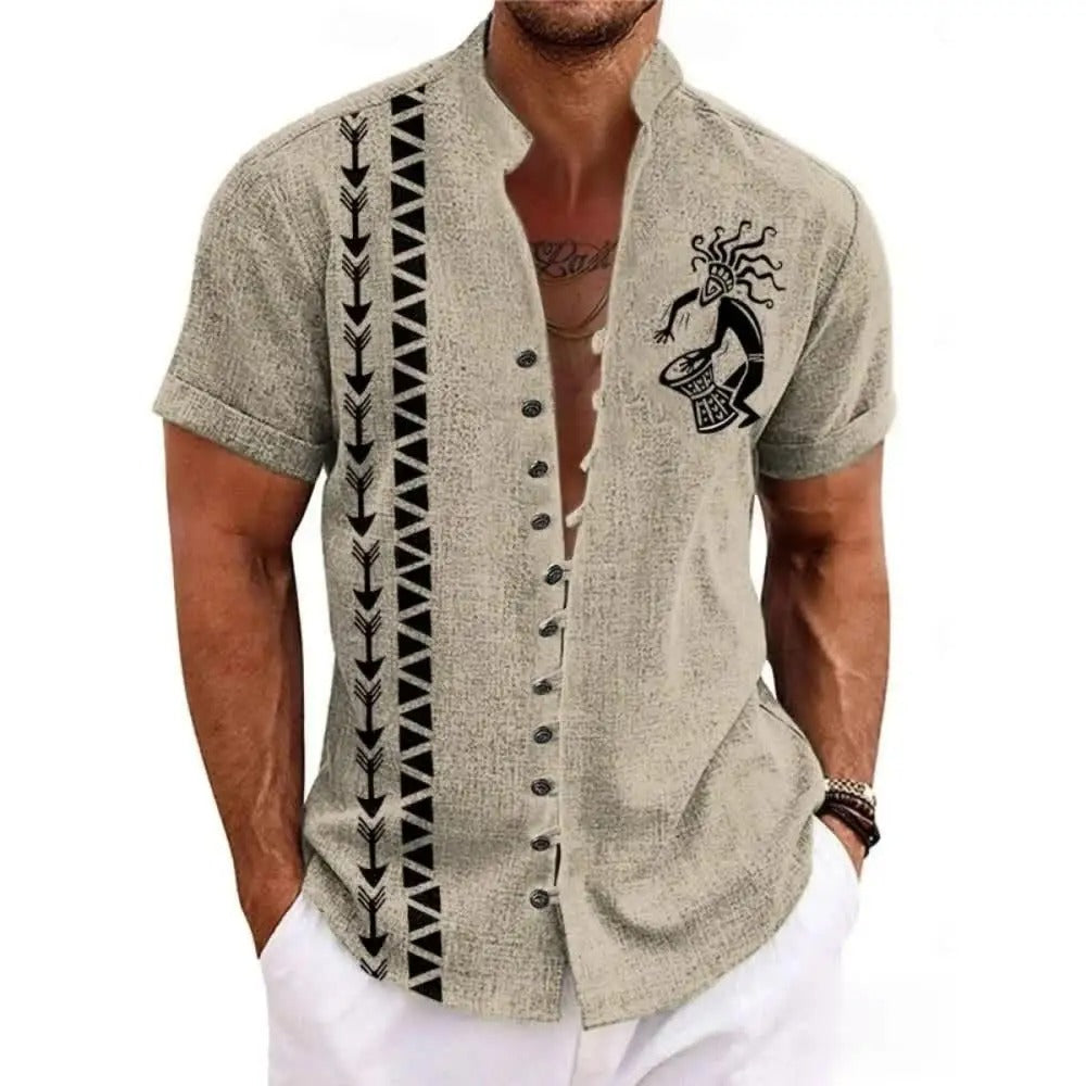 Seijun | Totem Linen Blend Short Sleeve Button Shirt