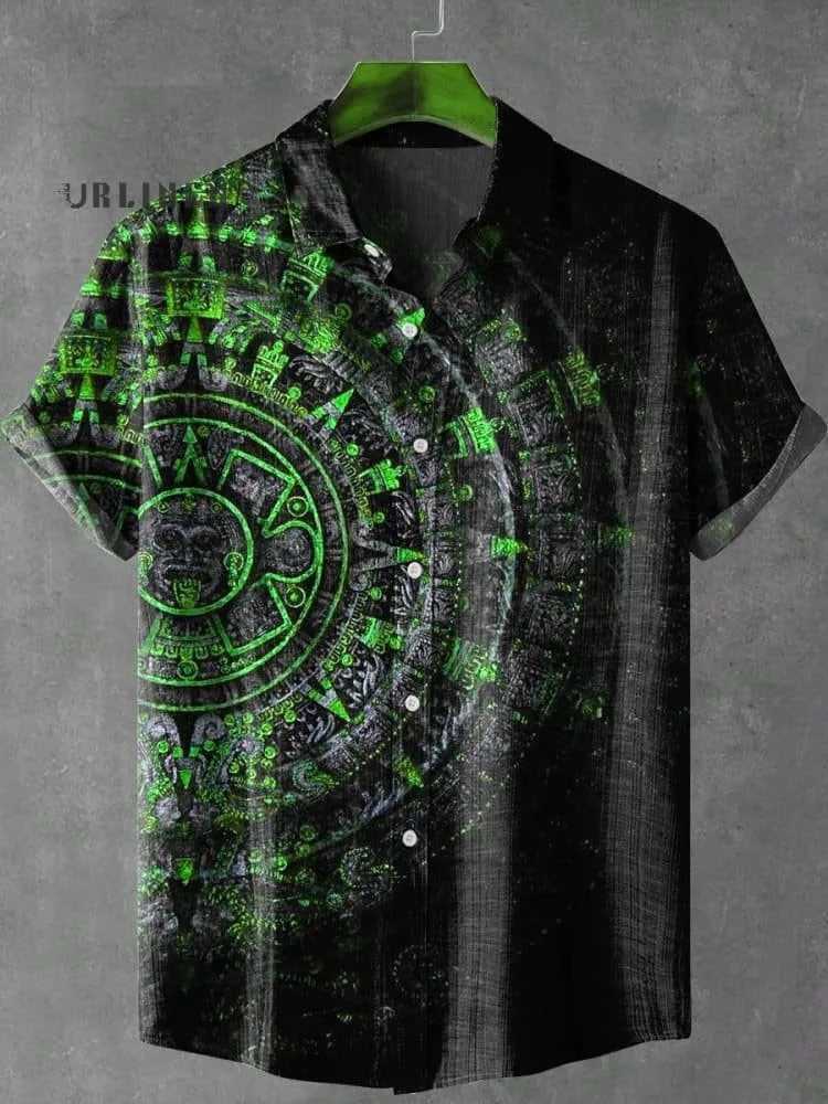 Akatsuki | Retro Totem Print Casual Short Sleeve Shirt