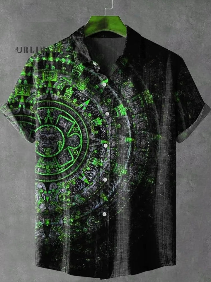 Akatsuki | Retro Totem Print Casual Short Sleeve Shirt